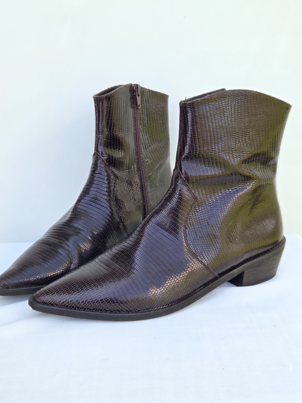 Free People Brown Snake Print Ankle Boots Size-39 (US8.5)